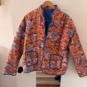 Floral Quilted Jacket with Blue Trim